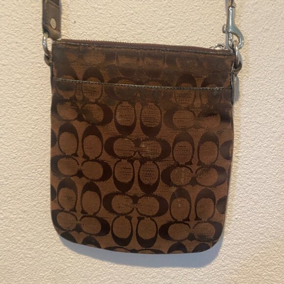 Coach Monogram Canvas Crossbody Bag Brown Vintage Purse 8.5x7.5 - Picture 5 of 6